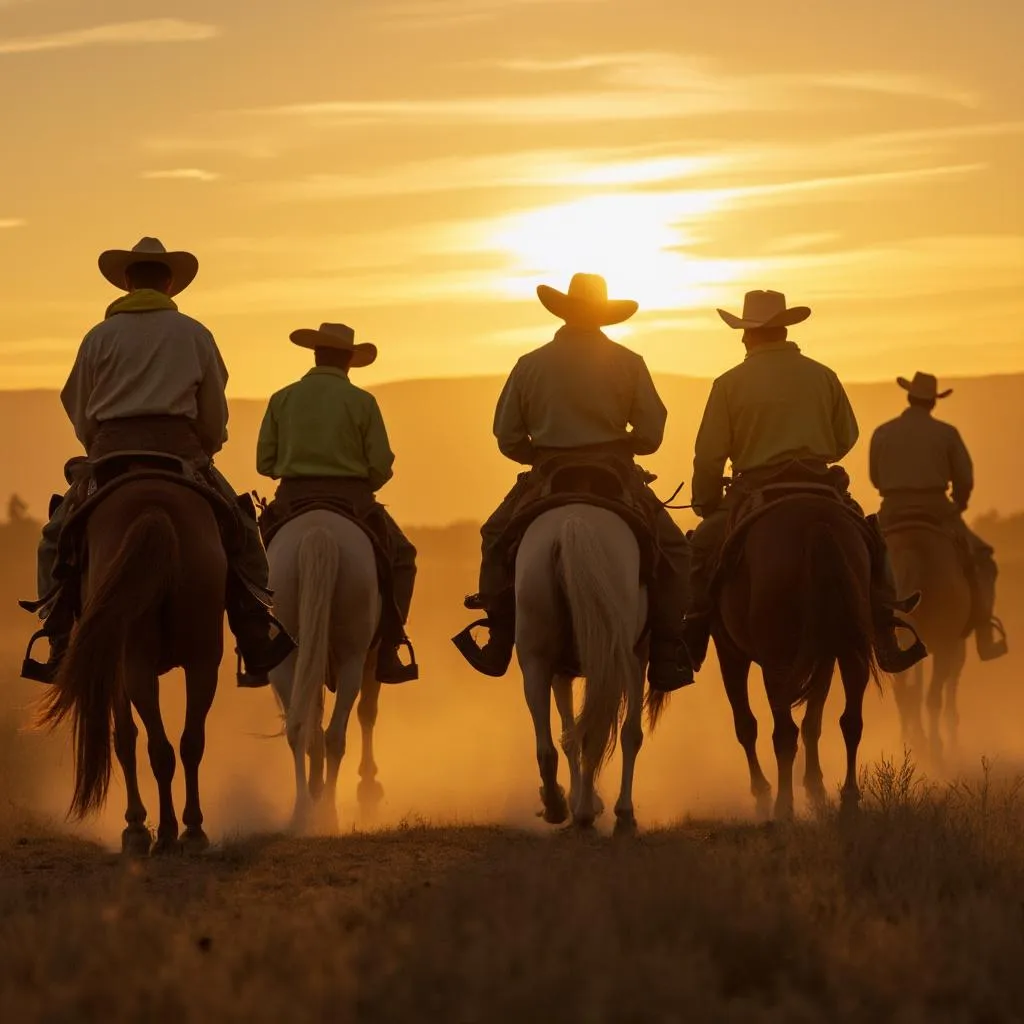 Gauchos a caballo en las vastas pampas argentinas