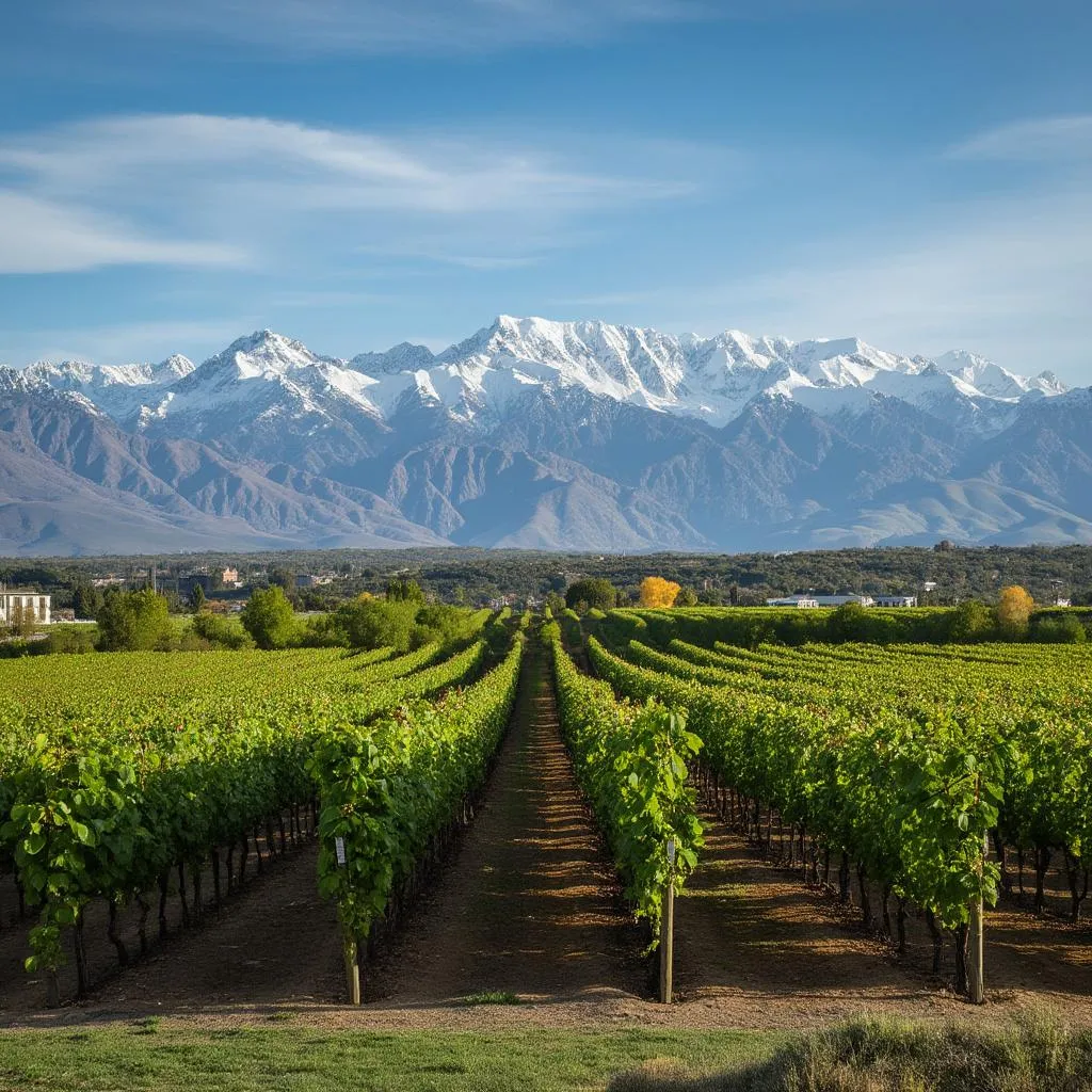 Viñedos extensos al pie de los Andes en Mendoza