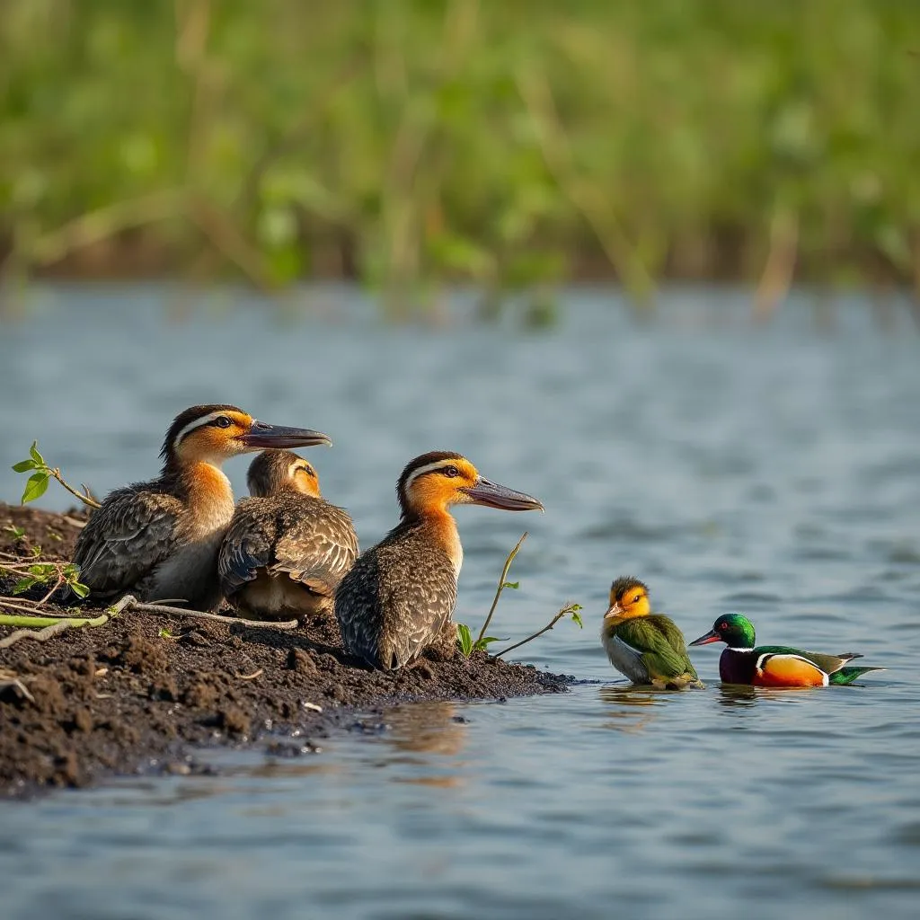 Carpincho y aves exóticas en los Esteros del Iberá
