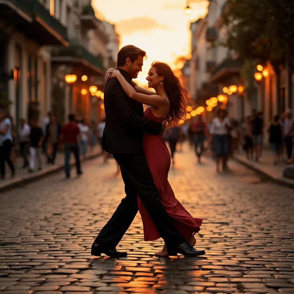 Pareja bailando tango en San Telmo, Buenos Aires